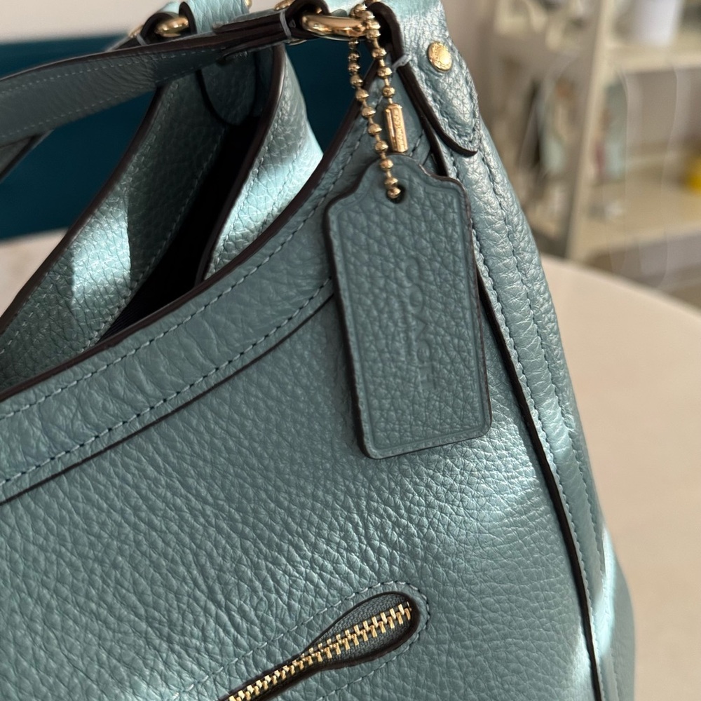 Coach Kristy Shoulder Bag Blue Textured Pebble Leather $478 - Picture 6 of 15